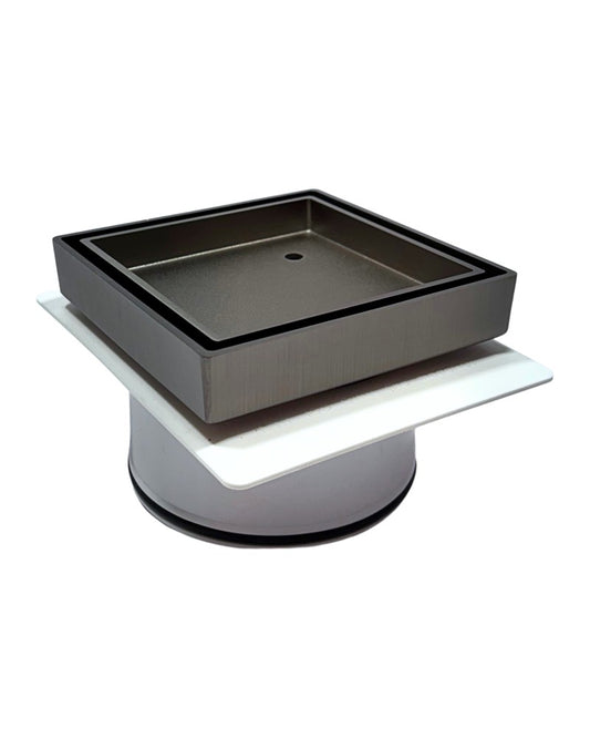 Tile Insert Floor Waste with Puddle Flange Gun Metal 80mm Outlet 115x115mm