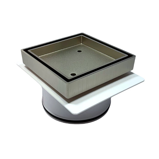 Tile Insert Floor Waste with Puddle Flange Satin Nickel 50mm Outlet 115x115mm