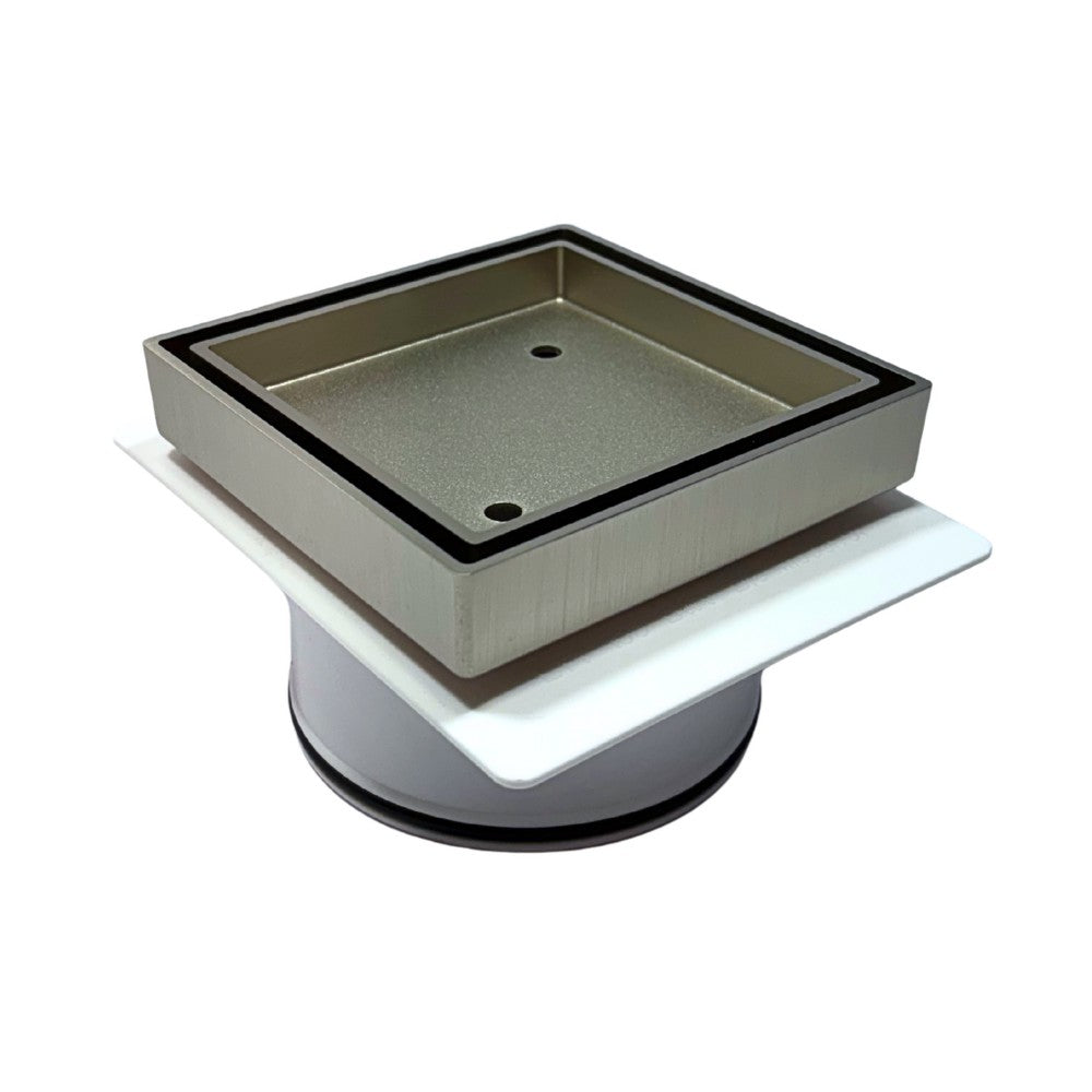 Tile Insert Floor Waste with Puddle Flange Satin Nickel 80mm Outlet 115x115mm