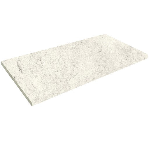 Angled pack shot of the Toulouse Matt Beige Bullnose Square 400x600x20mm tile showing a white and grey veined stone-effect surface with a smooth matt finish.