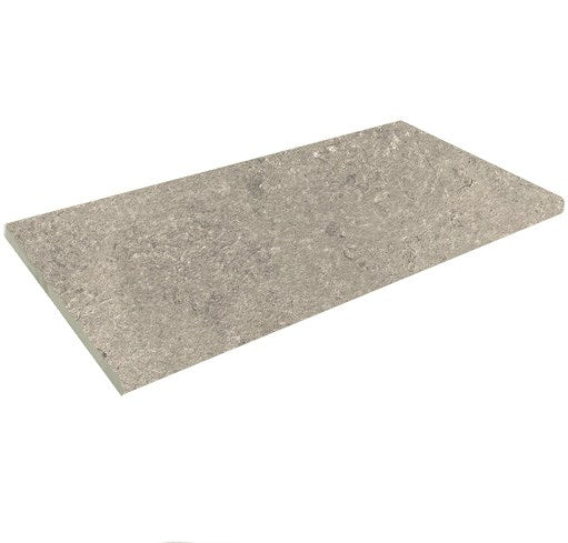 Single tile pack shot of the Toulouse Matt Dark Grey Bullnose Square 400x600x20mm, showing a textured stone-effect surface with a smooth bullnose edge.