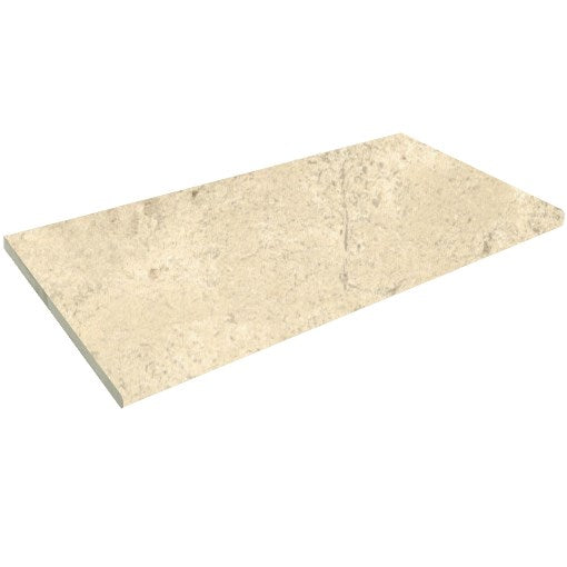 Angled pack shot of the Toulouse Matt Natural Bullnose Square 400x600x20mm tile, showcasing its creamy beige stone-effect matt finish and smooth bullnose edge.