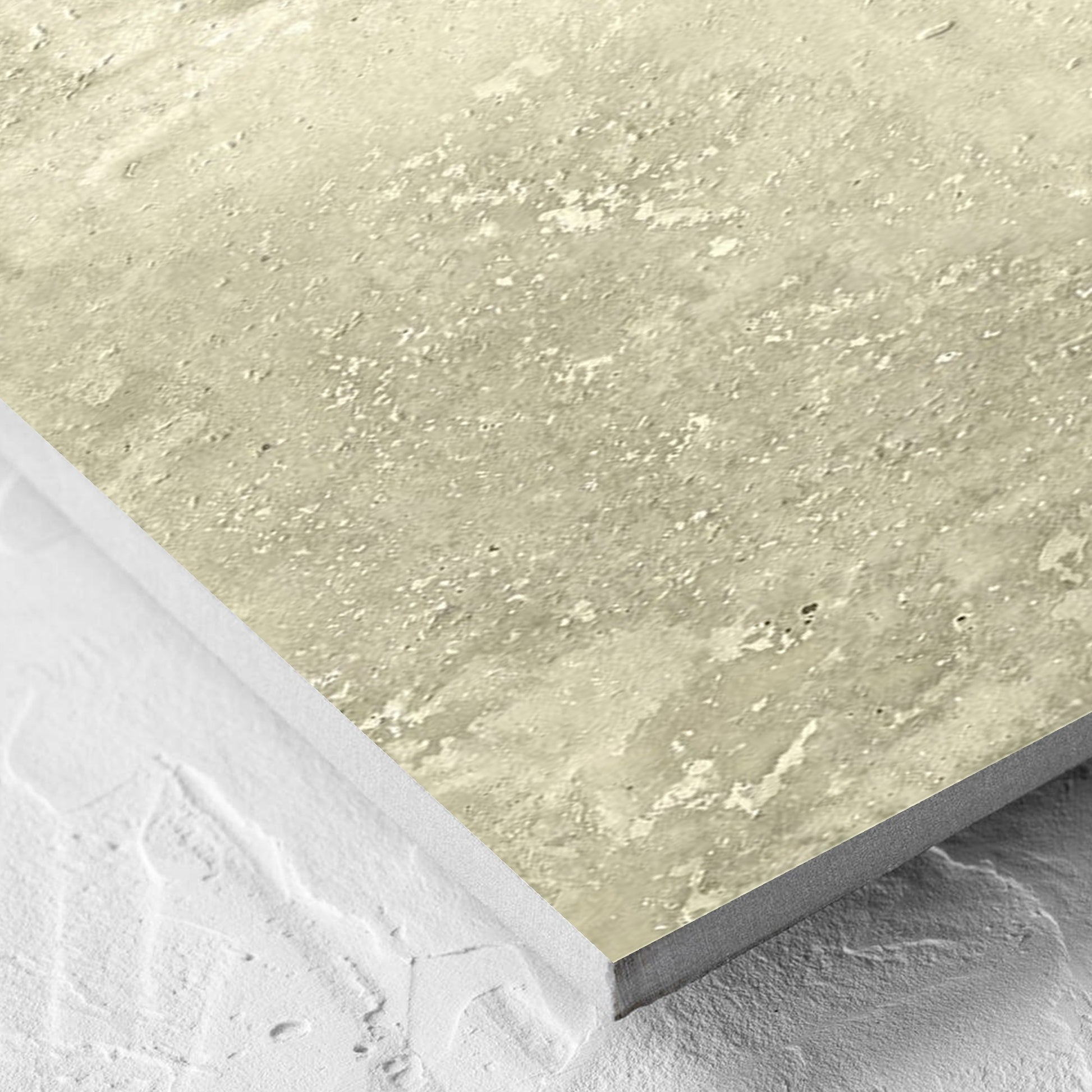 Corner close-up of the Vatican Novona Cross Cut Travertine 300x600mm tile showing the matt surface and the edge profile