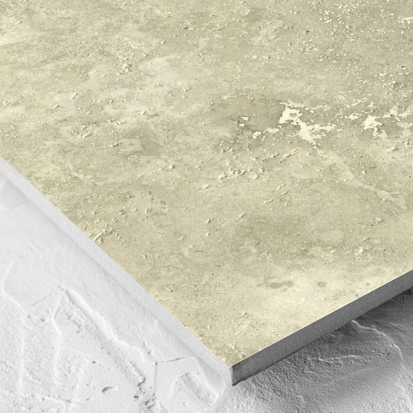 Corner close-up of the Vatican Novona Vein Cut Travertine 600x600mm tile showing the matt surface and the edge profile