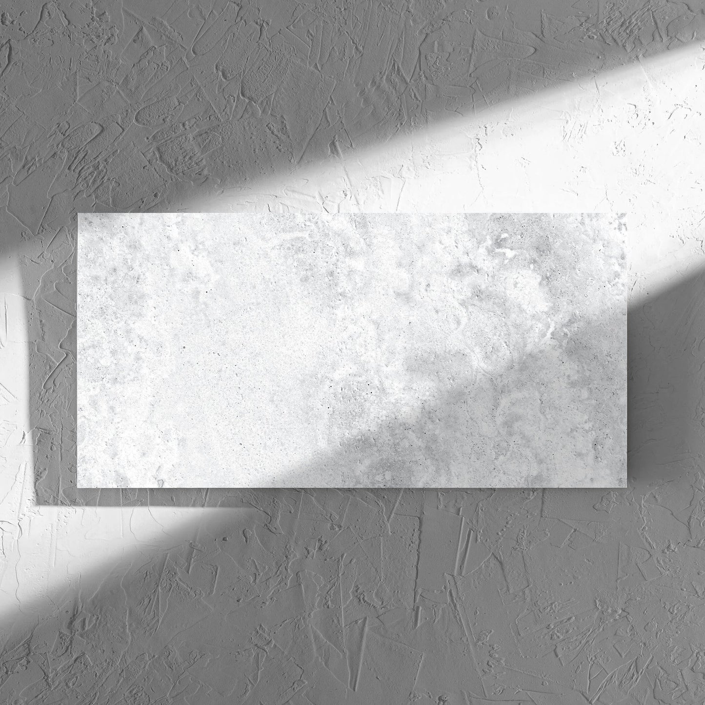 Vatican White Vein Cut Travertine 300x600mm tile in soft natural window light, showing the matt surface