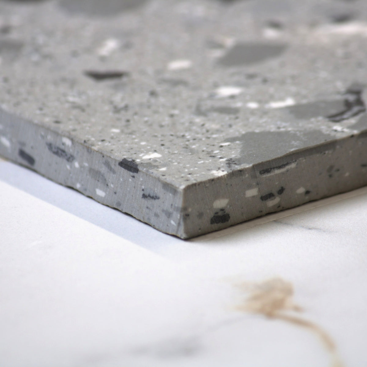 venice grey 600x600mm matt terrazzo tile angle view