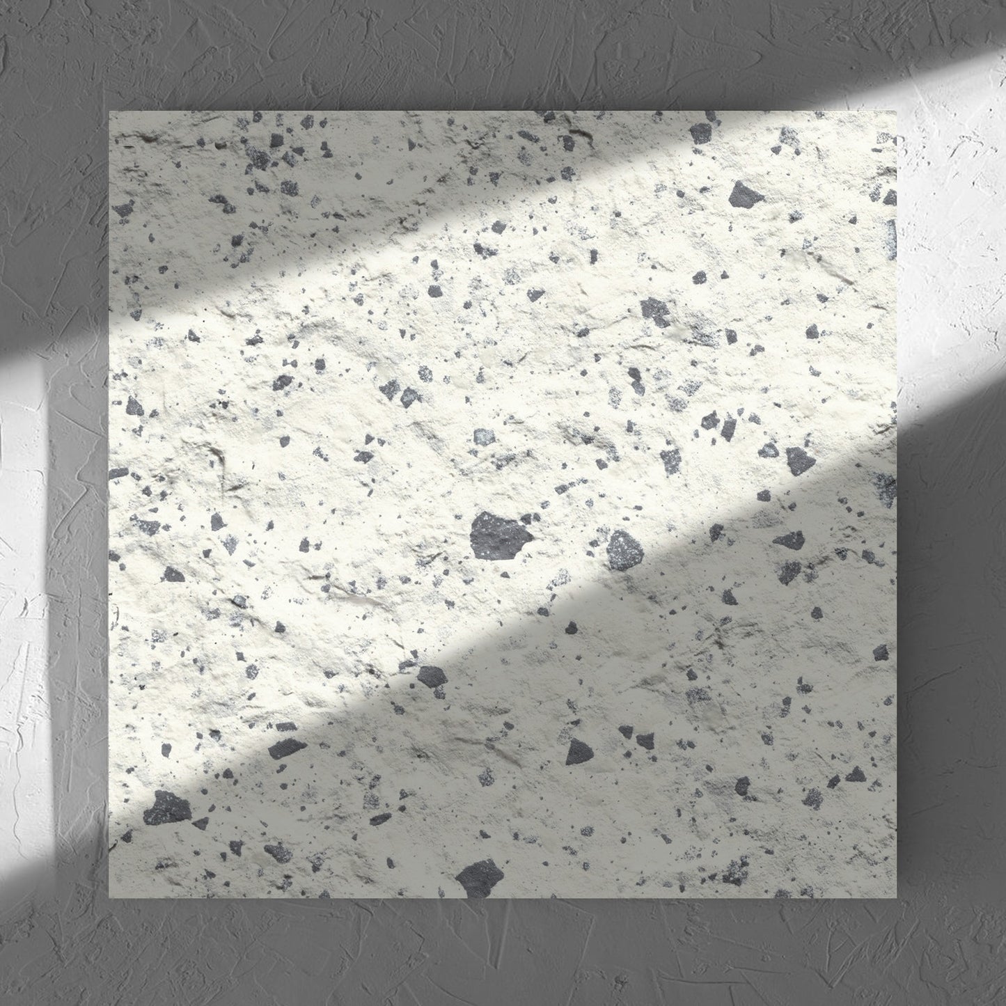 Venice White 600x600mm Matt Terrazzo External Tile in soft natural window light, showing the white matt surface