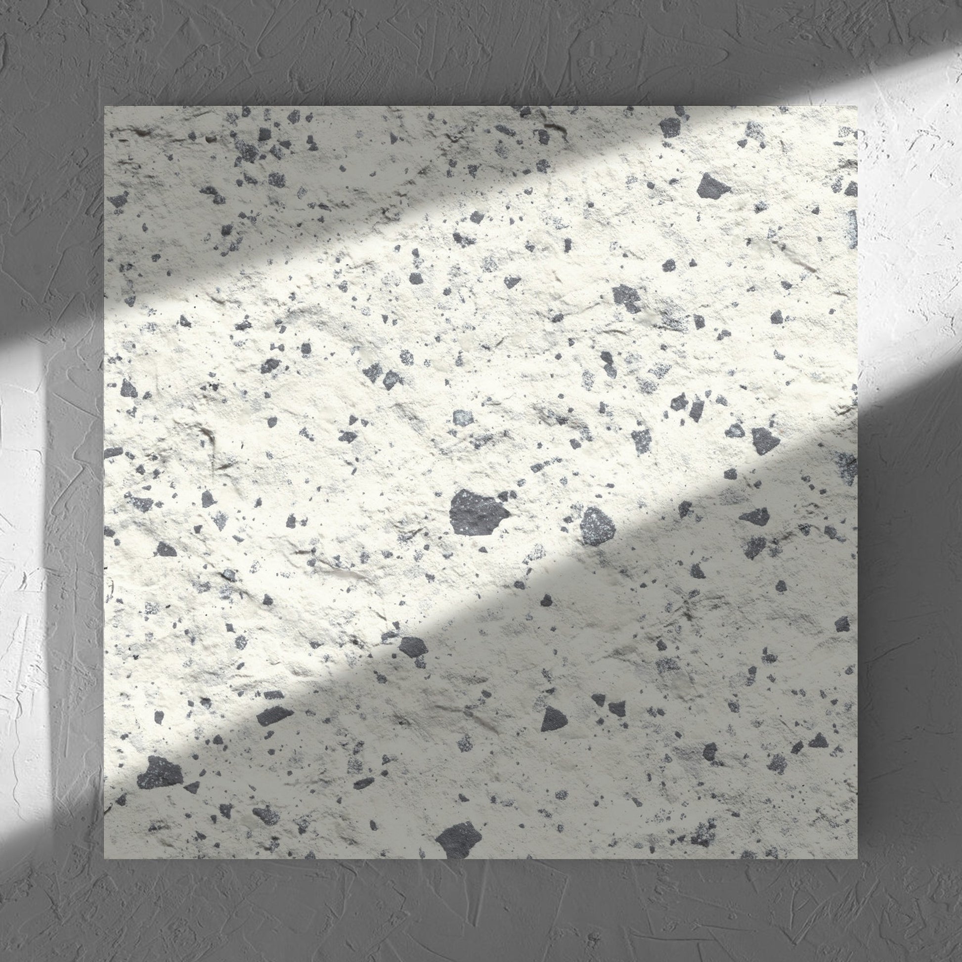 Venice White 600x600mm Matt Terrazzo External Tile in soft natural window light, showing the white matt surface