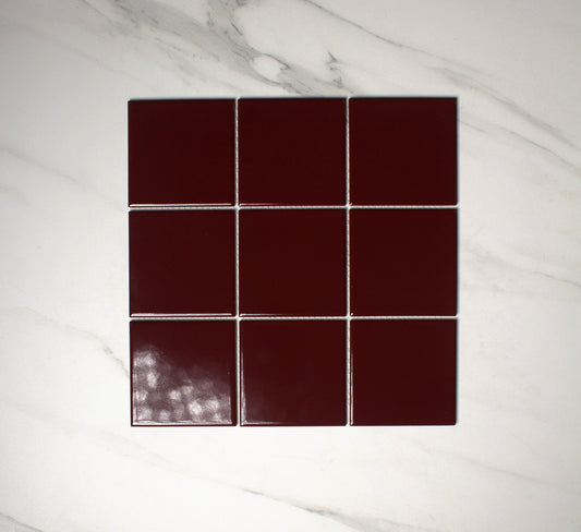 vitra burgundy gloss mosaic 100x100mm top view