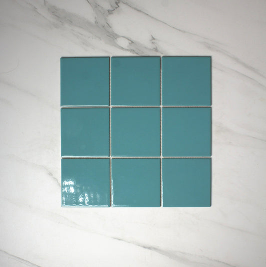 vitra light turquoise gloss mosaic 100x100mm top view