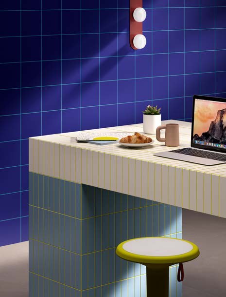VitrA Color2.0 Midnight Blue, Pool Blue, Ultra White mosaic study desk