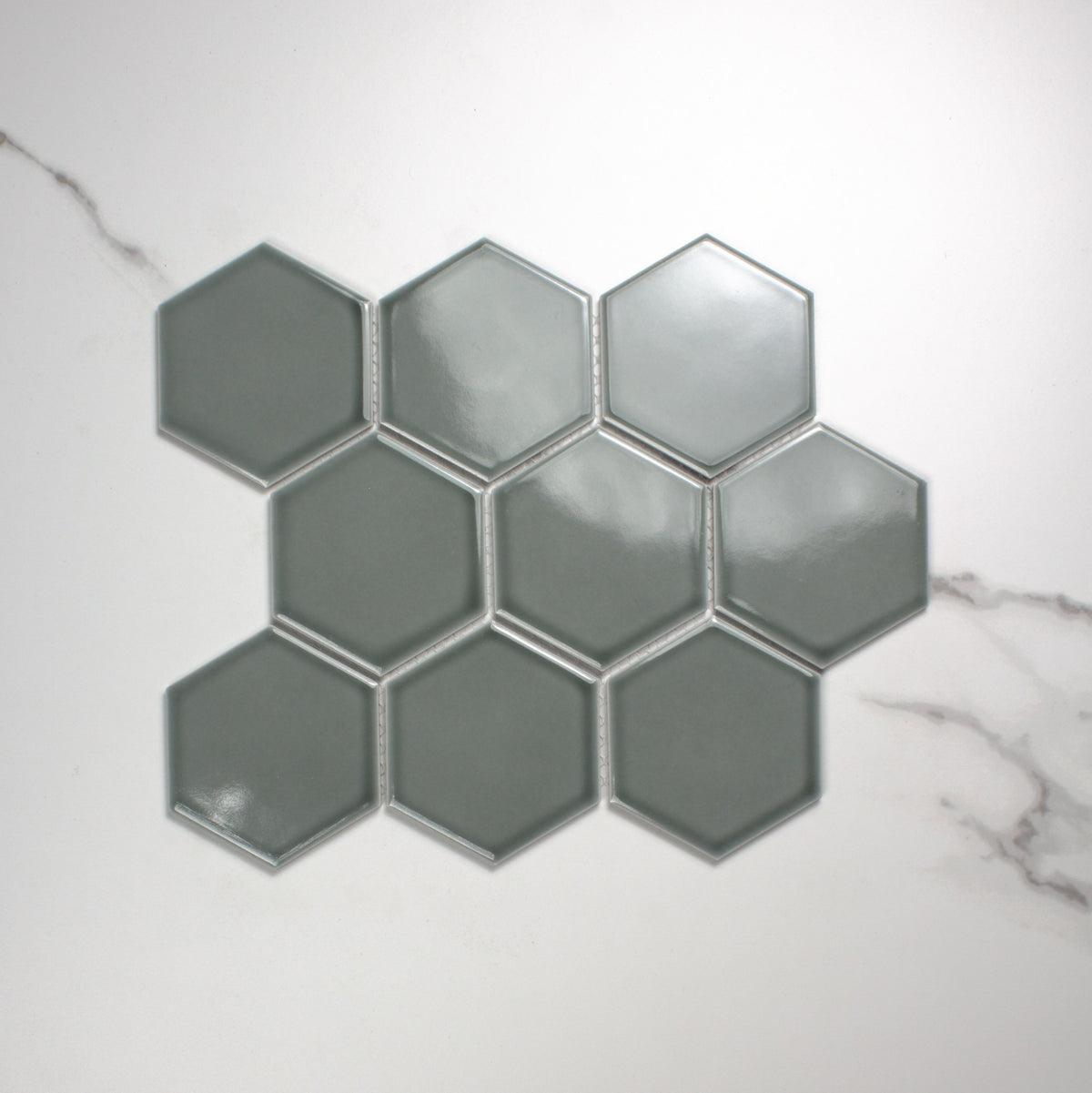 Water Green Gloss Porcelain Glazed Hexagon 95x110mm top view