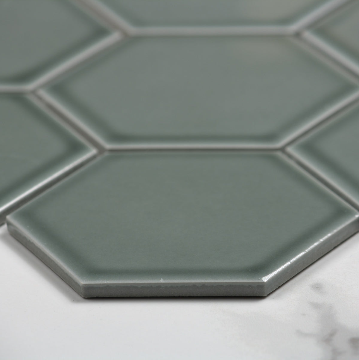 Water Green Gloss Porcelain Glazed Hexagon 95x110mm angle view