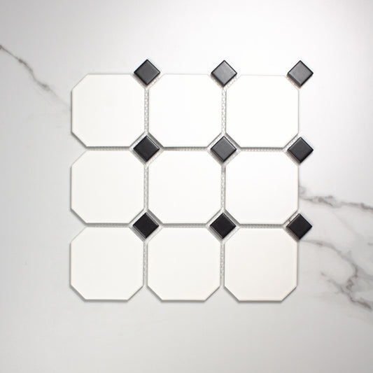 White And Black Matt Porcelain Glazed Octagon Large top view