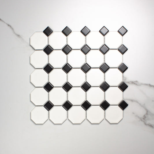 White And Black Matt Porcelain Glazed Octagon Small top view