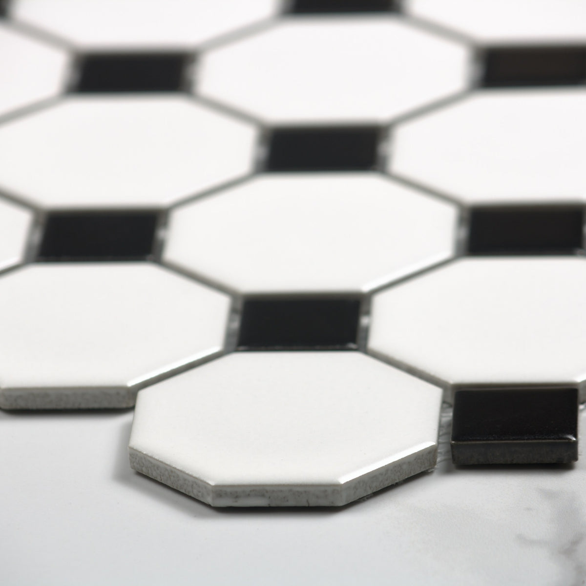 White And Black Matt Porcelain Glazed Octagon Small angle view