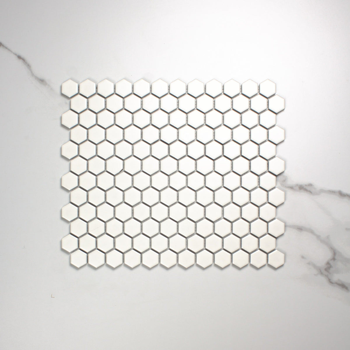White Matt Porcelain Glazed Hexagon 23mm top view