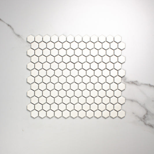 White Matt Porcelain Glazed Hexagon 23mm top view