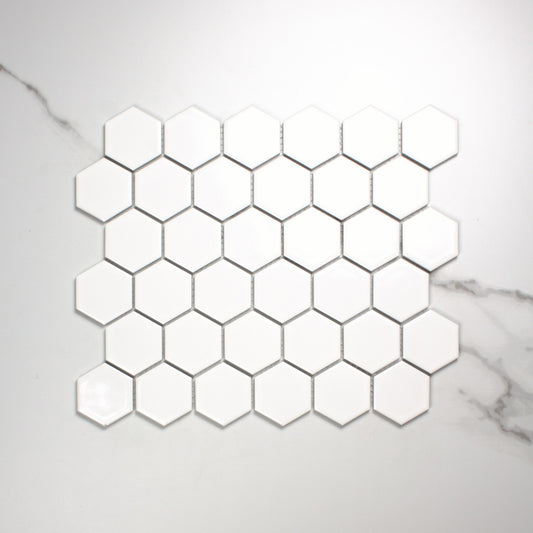 White Gloss Porcelain Glazed Hexagon 51x59mm top view