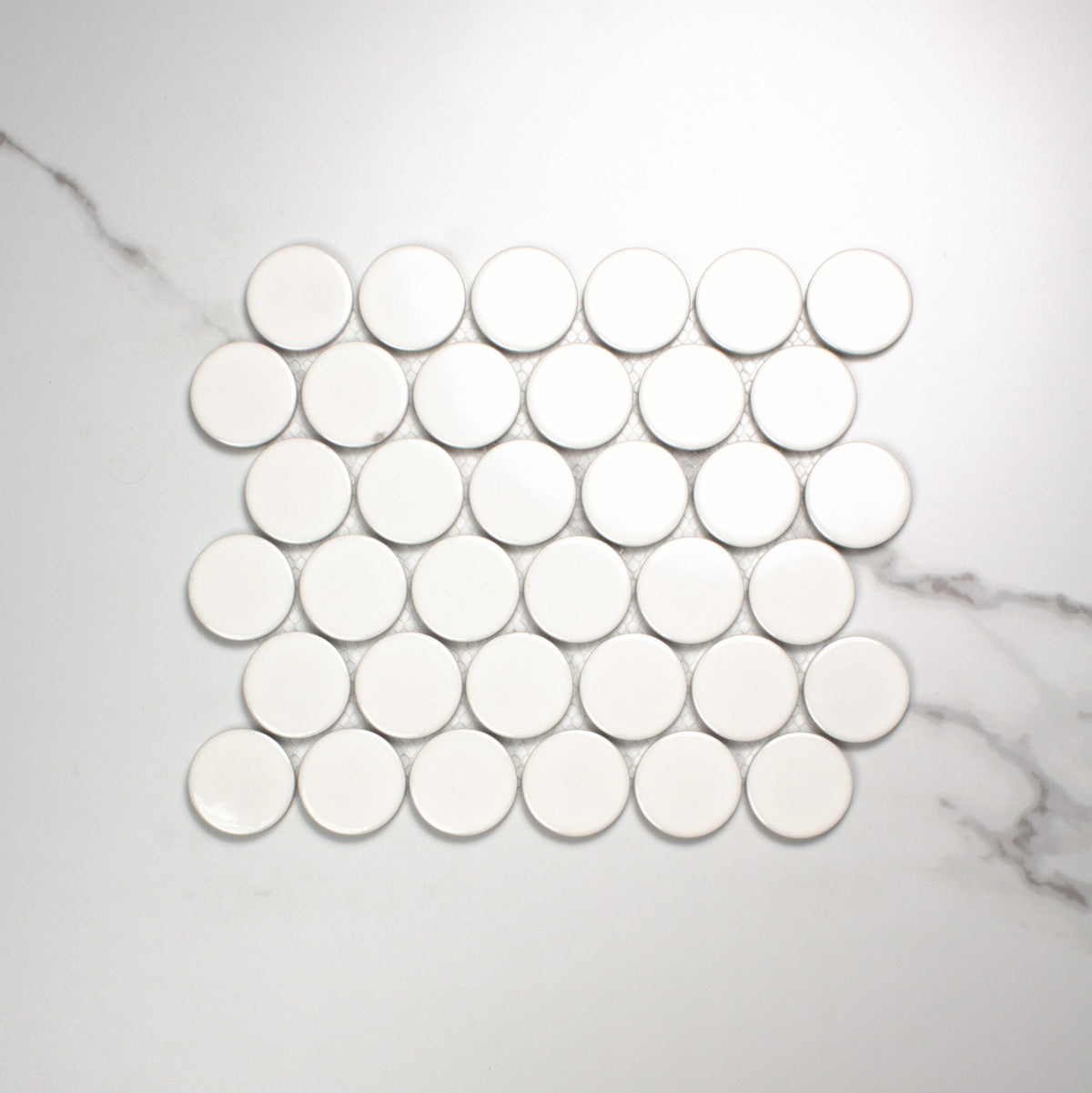 White Gloss Porcelain Glazed Penny Round 48mm top view