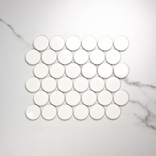 White Gloss Porcelain Glazed Penny Round 48mm top view