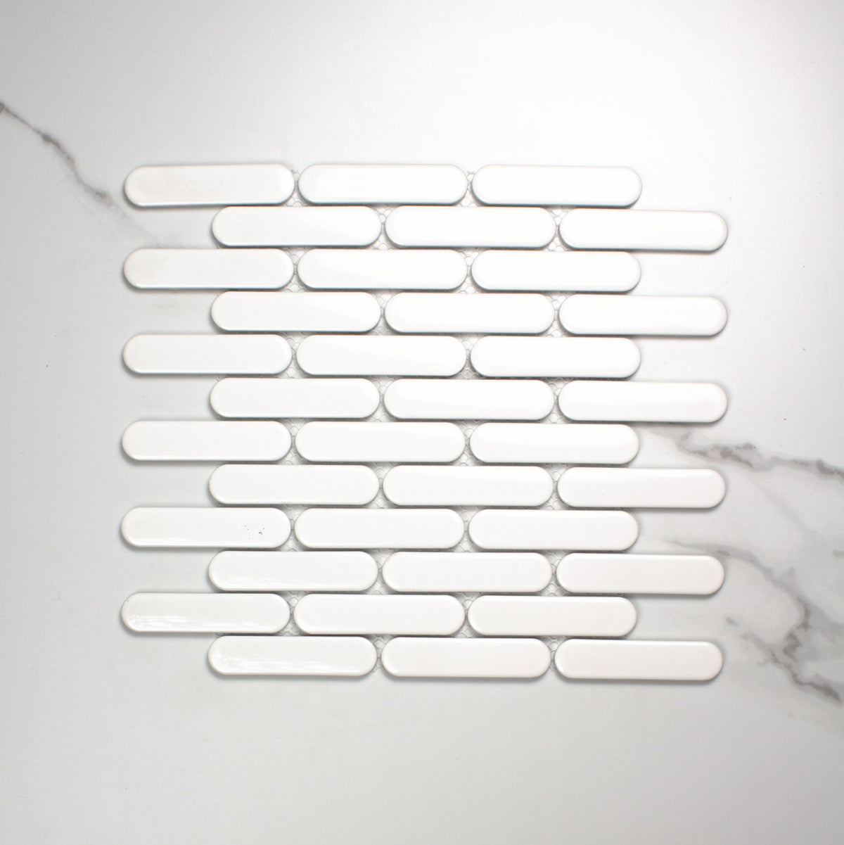 White Gloss Round Head Finger Glazed Mosaic 23x93mm top view