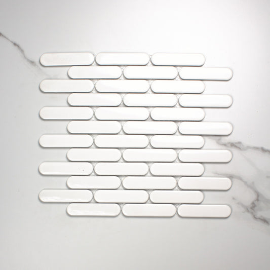 White Gloss Round Head Finger Glazed Mosaic 23x93mm top view