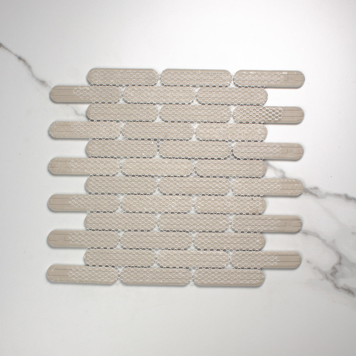 White Gloss Round Head Finger Glazed Mosaic 23x93mm top view