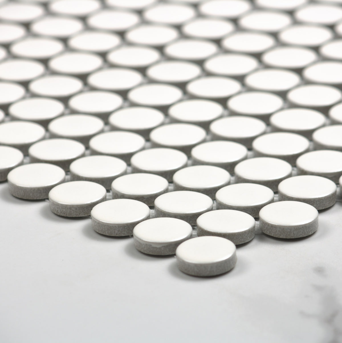 White Matt Porcelain Glazed Penny Round 19mm angle view