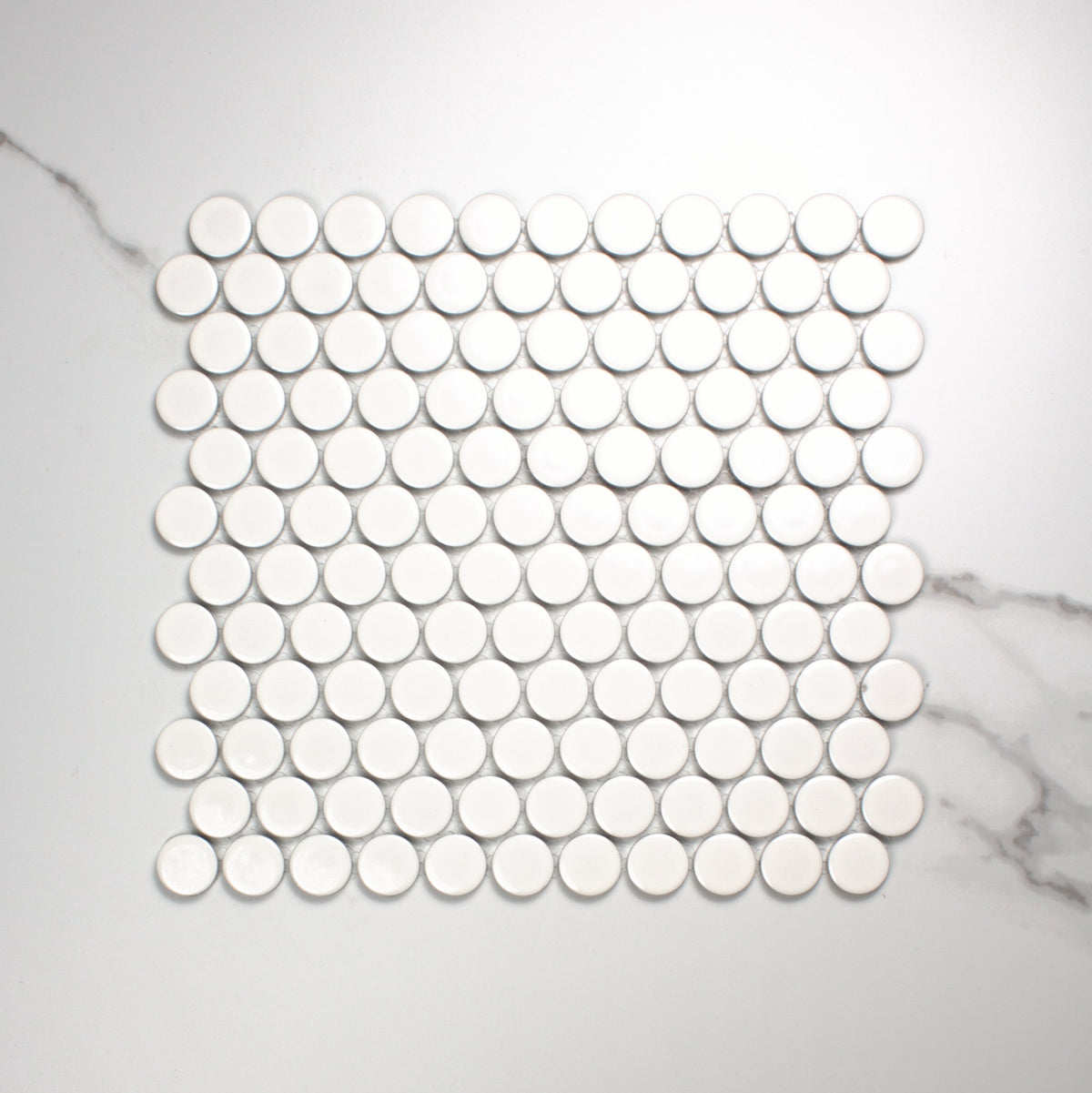 White Matt Porcelain Glazed Penny Round 28mm top view
