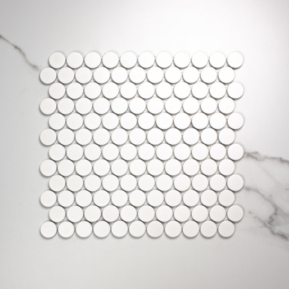 White Matt Porcelain Glazed Penny Round 28mm top view