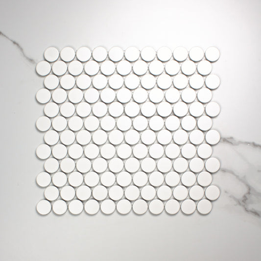 White Matt Porcelain Glazed Penny Round 28mm top view