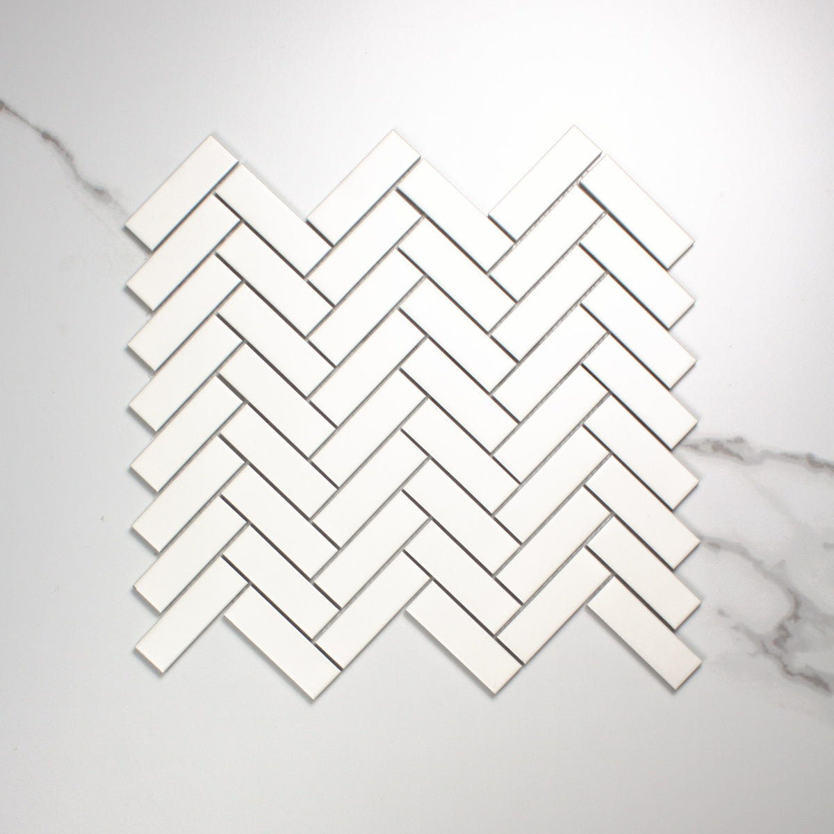 White Matt Porcelain Glazed Herringbone Bond 23x73mm top view