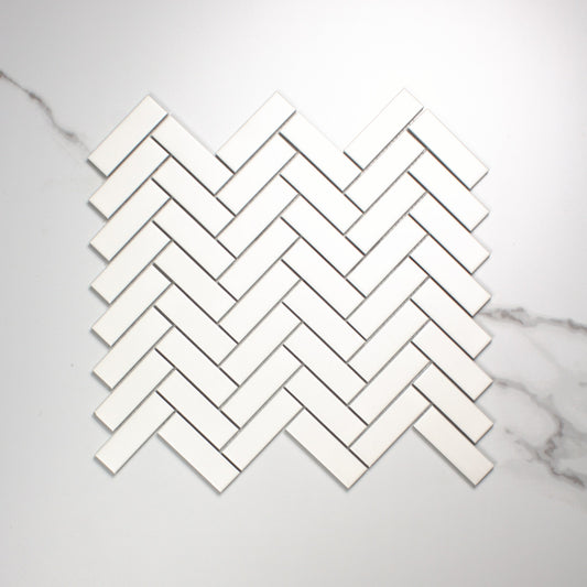 White Matt Porcelain Glazed Herringbone Bond 23x73mm top view