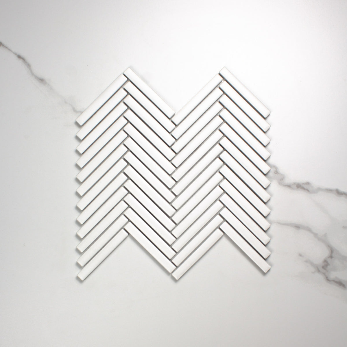 White Matt Porcelain Glazed Herringbone KitKat 12x92mm top view