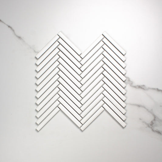White Matt Porcelain Glazed Herringbone KitKat 12x92mm top view