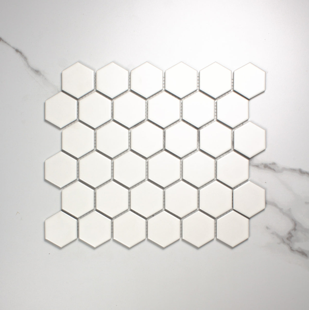 White Matt Porcelain Glazed Hexagon 51x59mm top view