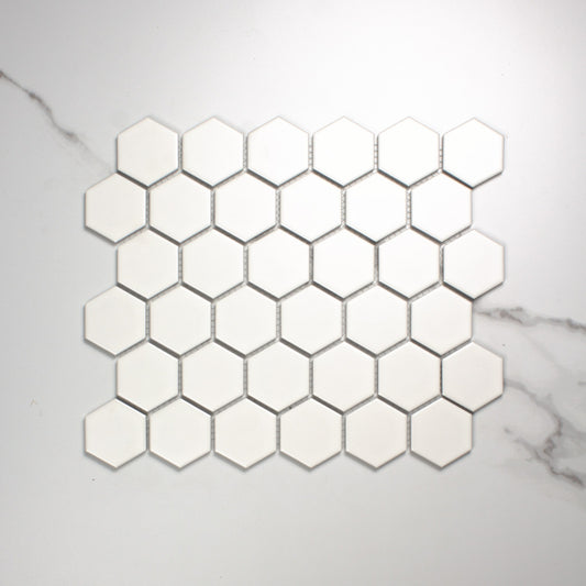 White Matt Porcelain Glazed Hexagon 51x59mm top view