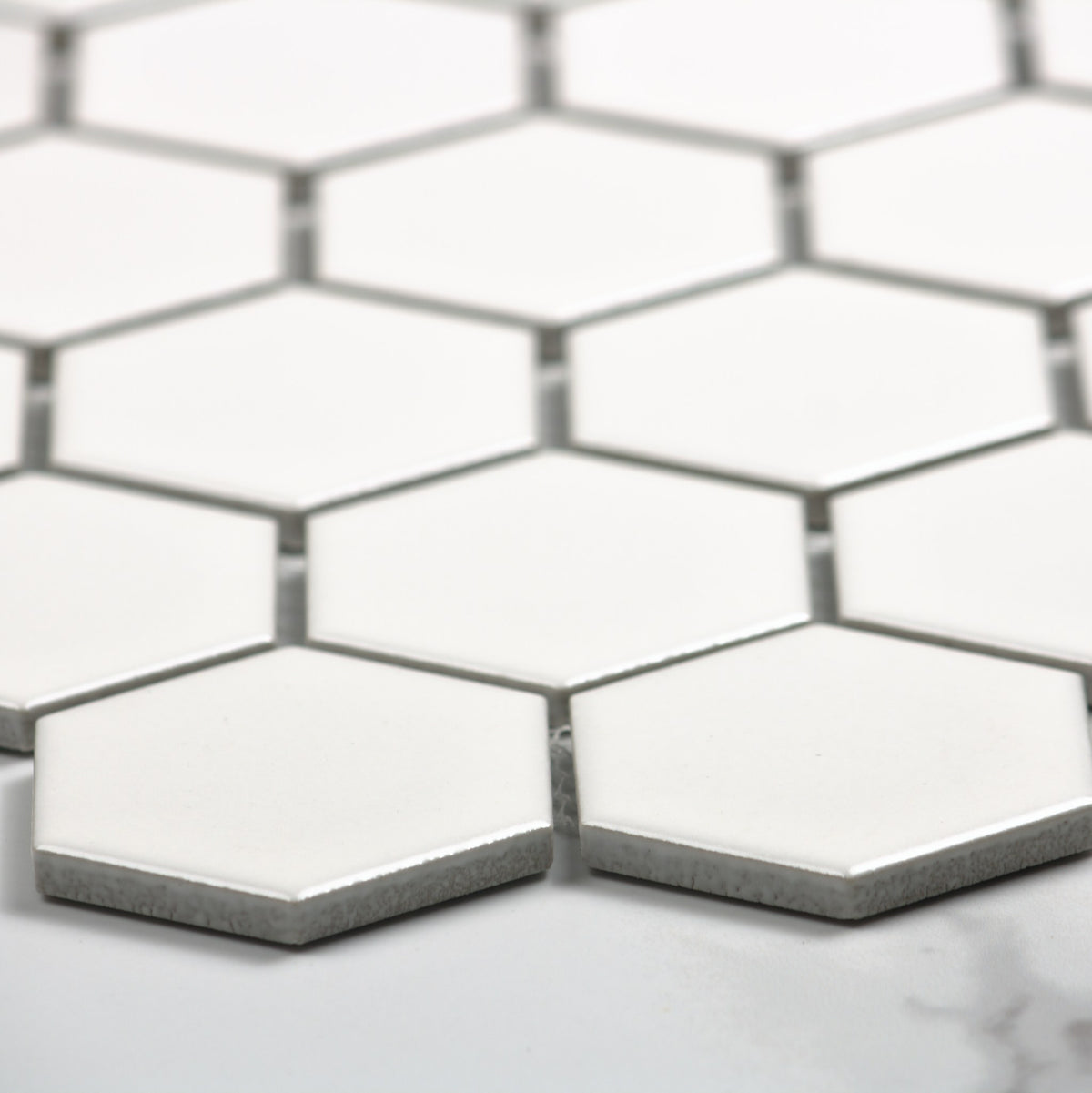 White Matt Porcelain Glazed Hexagon 51x59mm angle view