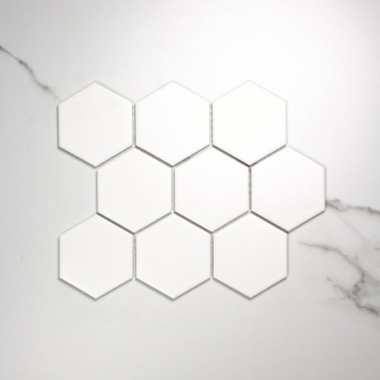 White Matt Porcelain Glazed Hexagon 95x110mm top view