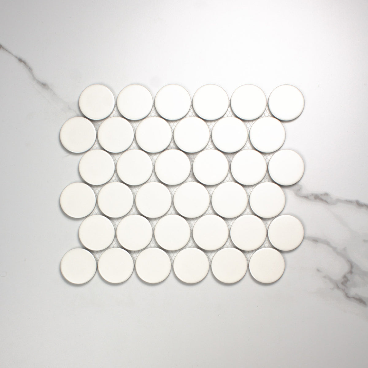 White Matt Porcelain Glazed Penny Round 48mm top view
