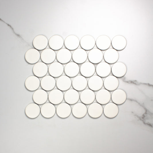 White Matt Porcelain Glazed Penny Round 48mm top view