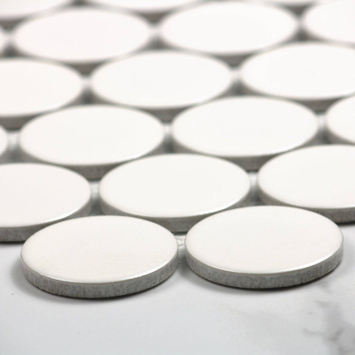 White Matt Porcelain Glazed Penny Round 48mm angle view