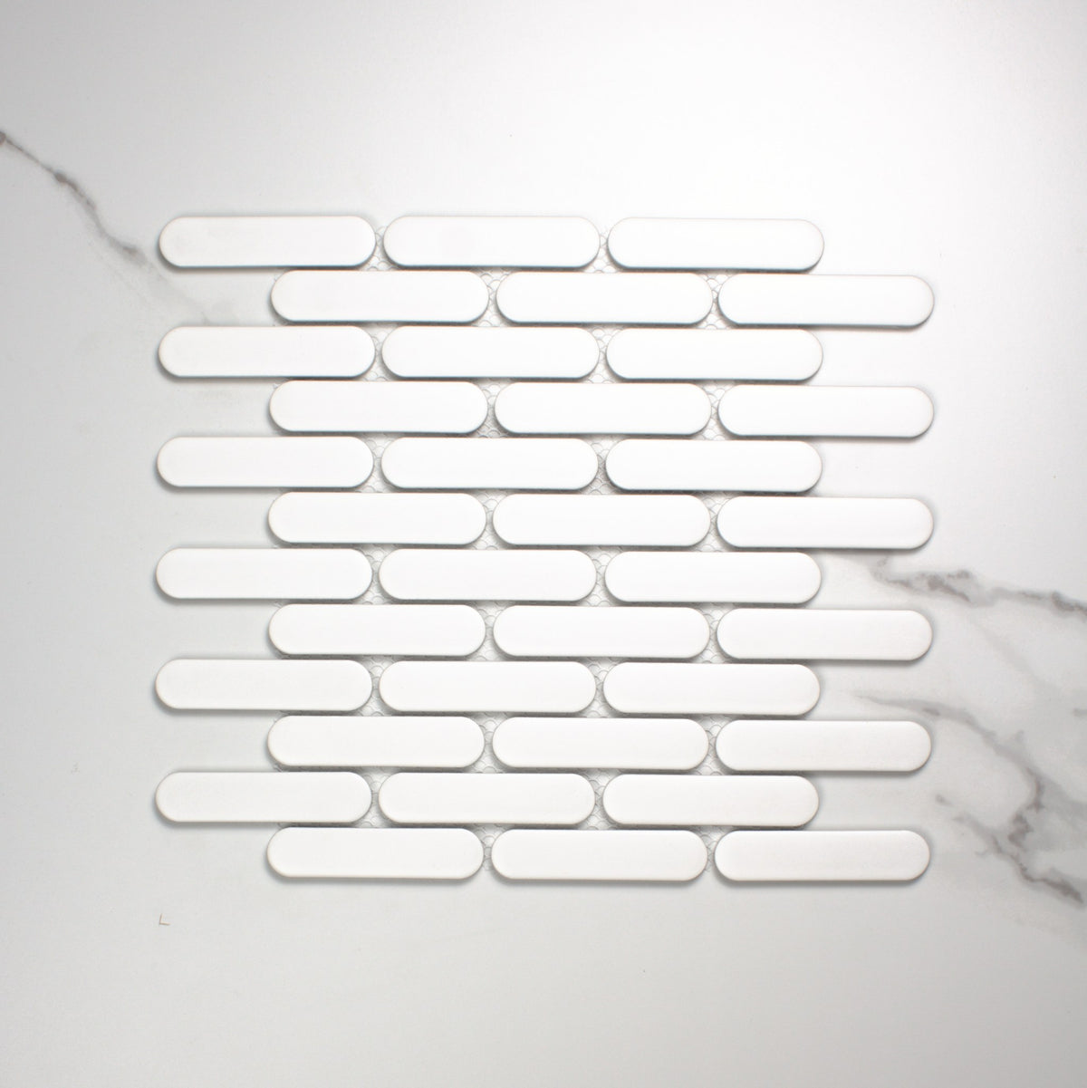 White Matt Round Head Finger Glazed Mosaic 23x93mm top view