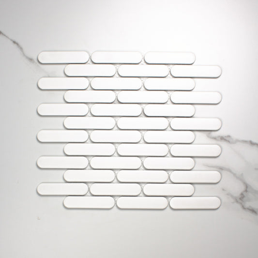 White Matt Round Head Finger Glazed Mosaic 23x93mm top view