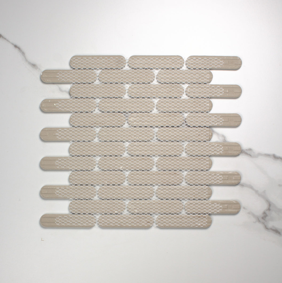 White Matt Round Head Finger Glazed Mosaic 23x93mm top view