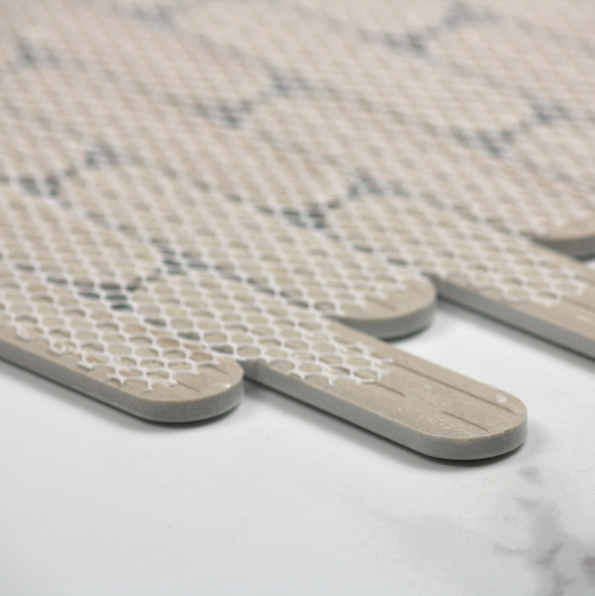 White Matt Round Head Finger Glazed Mosaic 23x93mm angle view