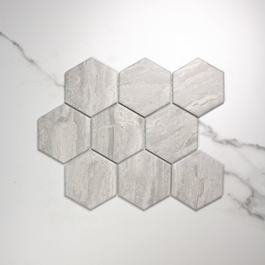 Wooden Grey Matt Porcelain Glazed Hexagon 95x110mm top view