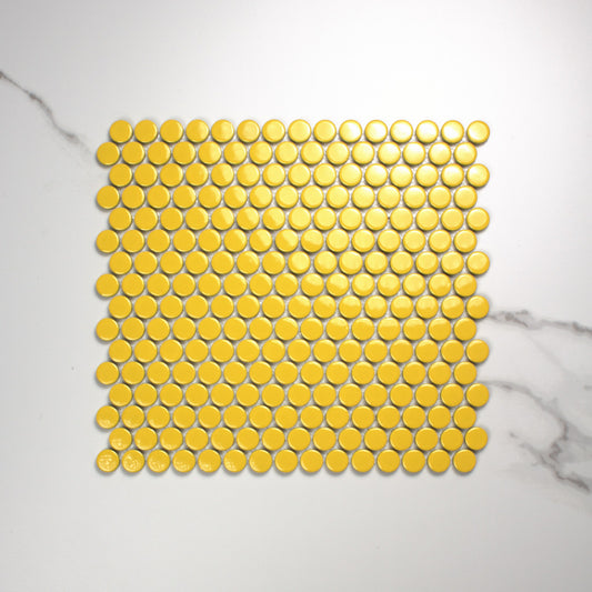 Yellow Gloss Porcelain Glazed Penny Round 19mm top view